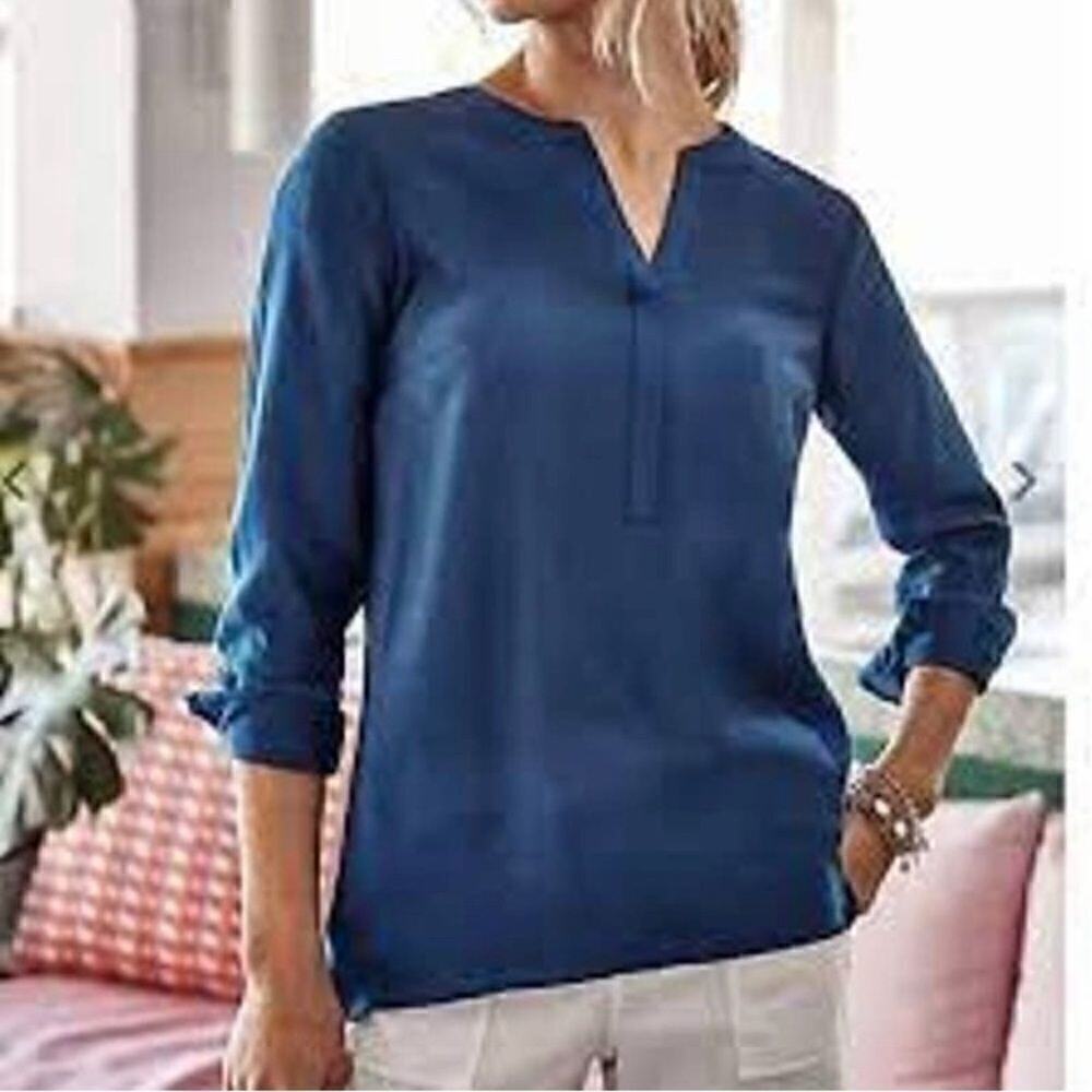 J. JILL | Split Neckline Easy Pullover Top Blue Size XS GUC  Q528